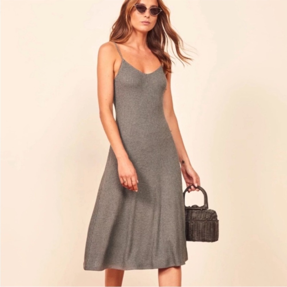 Reformation grey shell ribbed midi dress